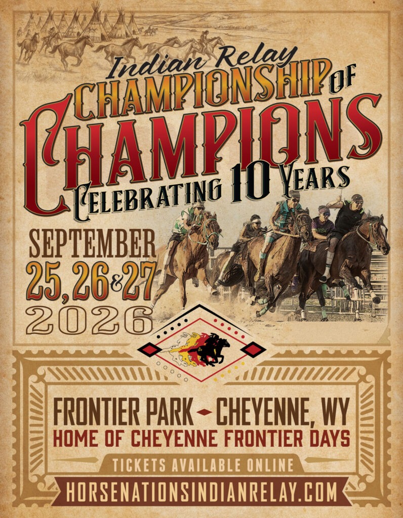 Poster advertising the 2026 Horse Nations Indian Relay Horse Race at Cheyenne's Frontier Park